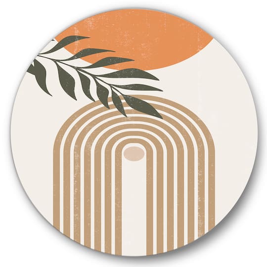 Designart - Abstract Sun Moon Leaves I - Modern Metal Circle Wall Art